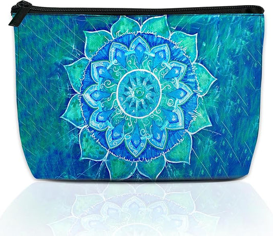 Makeup Bag Abstract Blue Mandala Cosmetic Bag for Women, Waterproof Large Capacity Travel Toiletry Organizer 9.5×5.9 Inch