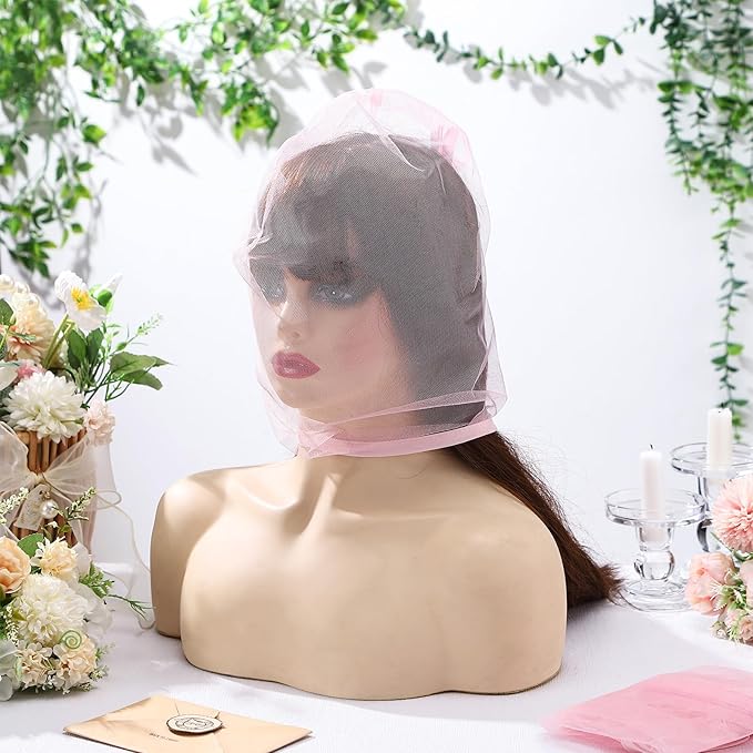 Loopeer 6 Pcs Makeup Protector Hood Washable Light Airy Nylon Chiffon Makeup Hood Zipper Closure Reusable Make up Face Cover for Women Girls Beauty Weddings (Pink)