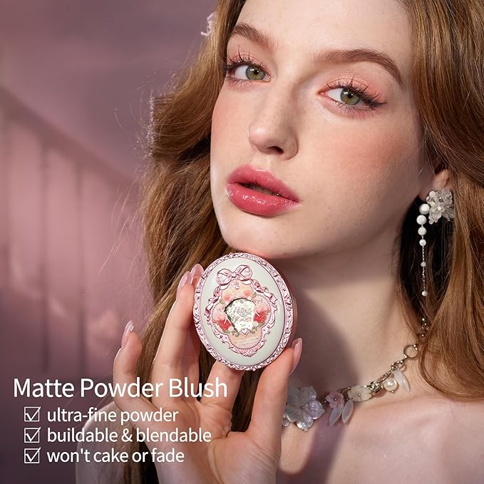 Flower Knows Swan Ballet Embossed Blush,Taupe Matte Finish,Buildable & Blendable Powder Blush for cheeks,Natural Flush for All Skin Tones(05 Valley Lily,5g)