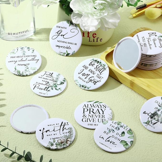 54 Pcs Christian Compact Mirrors Bulk Christian Gifts for Women Inspirational Bible Verse Mini Pocket Makeup Mirror for Coworkers Employees Staff Volunteers Church Party Favors Sunday School
