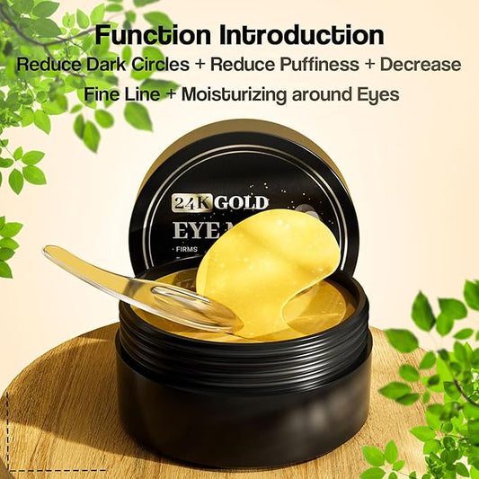 24K Gold Eye Mask (60PCS) – Gold Eye Patches for Puffy Eyes & Dark Circles, 24K Gold Under Eye Masks for Dark Circles and Puffiness, Eye Gel Pads w/Collagen,