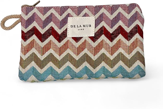Medium Chevron Travel Size Toiletries Makeup Pouch – Travel Cosmetic Bag, Toiletry Organizer & Coin Purse for Women, Perfect Gifts for Her, Zipper Makeup Bag, Made in Barcelona, Spain