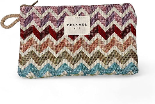 Medium Chevron Travel Size Toiletries Makeup Pouch – Travel Cosmetic Bag, Toiletry Organizer & Coin Purse for Women, Perfect Gifts for Her, Zipper Makeup Bag, Made in Barcelona, Spain