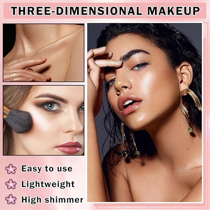 AWCCXMYM Glitter Powder Highlighter Powder Smooth Brighten Natural Flawless Mineral Shimmer Powder Makeup for Face Body Hair Instantly Glowing Vegan & Cruelty Free 02#Fairy Pink