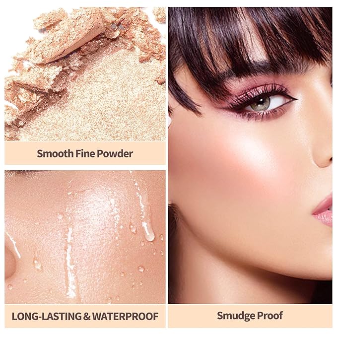 8 Colors Face Highlighter Makeup Palette，Shimmer Glitter Multichrome Highlight Powder，All Sparkling Shades Can Be layered or Worn Individually to Enhance and Brighten Your Face Features