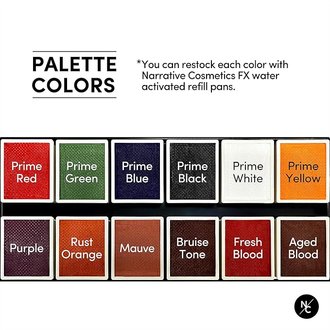 FX 12-Color Palette - Water-Activated Face & Body Paint for SFX, Theater, Cosplay - High-Pigment, Blendable SFX Makeup, Easy-to-Use for Film & TV