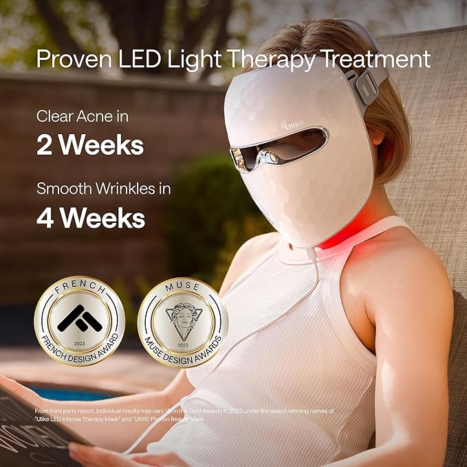 Ulike ReGlow LED Light Therapy Mask + Moisturizing Facial Mask for Most Skin Types, Red Light Therapy for Face, 4 Modes with Red, Blue, Yellow & Infrared Red Lights for Reduce Acne & Anti-Aging