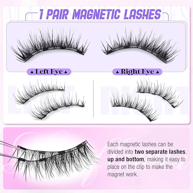 Magnetic Eyelashes with Applicator Cat Eye Magnetic Lashes Natural Look Eyelashes No Need Glue False Eyelashes by Lanflower