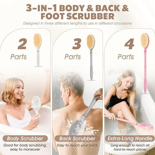 New Back Scrubber Anti-Slip for Shower, 18.9‘’ Corn-Handle Shower Back Scrubber with Dual-Side Head & Soft Bristles, Adjustable Shower Brush Bath Brush for Lathering & Cleansing(Gray-L)