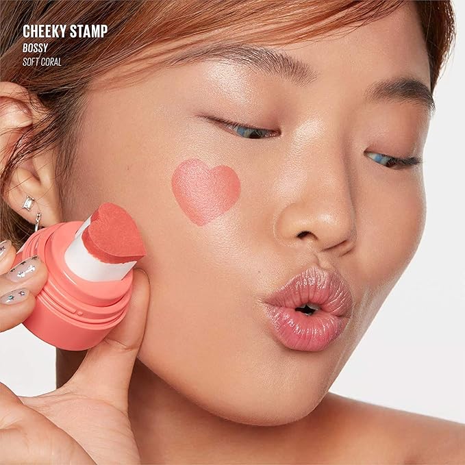 KAJA Blusher - Cheeky Stamp 03 Bossy | Kbeauty, Cute Makeup, Buildable & Blendable Shade with Heart-shaped Applicator, Sunkissed Finish, Travel size, Hygienic, Portable, Korean Makeup, 0.17 Oz
