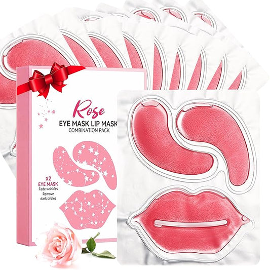 10 Pair Under Eye Mask & 10 Pair Lip Mask Skincare Set, Rose Pink Lip Patches & Under Eye Patches for Puffy Eyes, Dark Circles, Dry Lips Lines, Deep Hydrating Moisturizing, Gifts for Mom Women