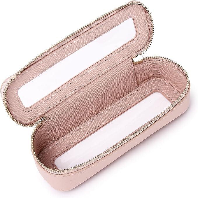 Makeup Brush Case Clear Travel Cosmetic & Toiletry Bag Slim Makeup Bag with Zipper Small Purse Organizer Car Essential Bag for Women (Pink, SLIM-3)