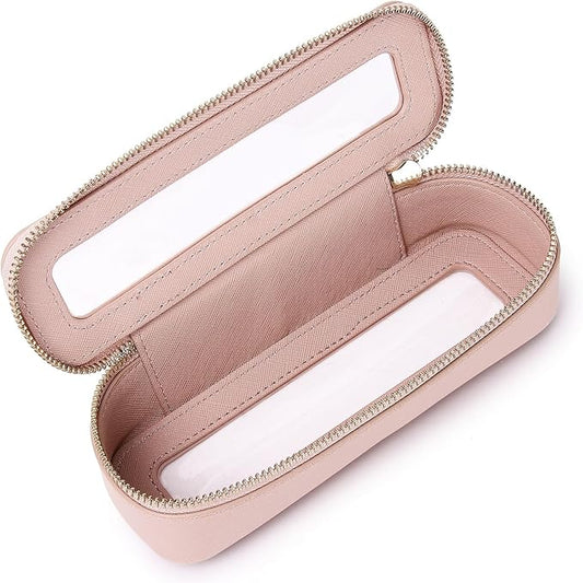 Makeup Brush Case Clear Travel Cosmetic & Toiletry Bag Slim Makeup Bag with Zipper Small Purse Organizer Car Essential Bag for Women (Pink, SLIM-3)