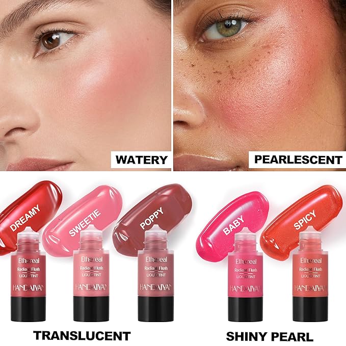 Liquid Blush for Cheeks, Blendable Cheek Tint, Long-lasting Liquid Blush with Naturally Radiant Finish, Daily Use Makeup Blush Drop with Brush-POPPY