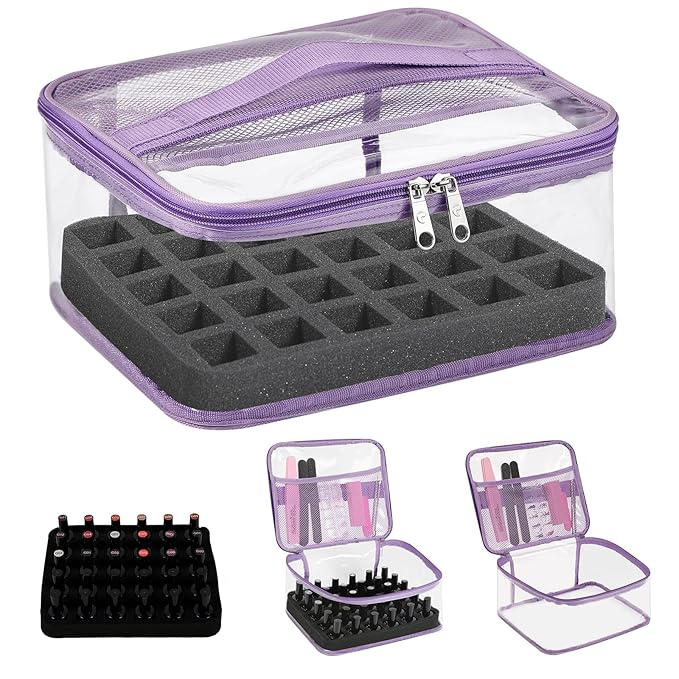 Beloving Nail Polish Organizer Bag Holds 30 Bottles (15ml/0.5 fl.oz) Portable Supplies Organizer Handbag for Manicure Tools, Portable Nail Supplies Kit Organizer Carrying Case (Purple)