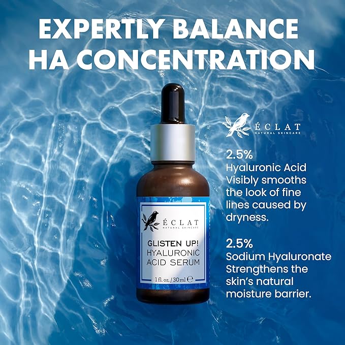 Eclat Skincare Hydrating Hyaluronic Acid Serum for Face – 2.5% Hyaluronic Acid + 3% B5, Green Tea & Jojoba Oil - Moisturizing & Plumping Formula for Smoother Skin - Stocking Stuffers for Women 1 Fl Oz