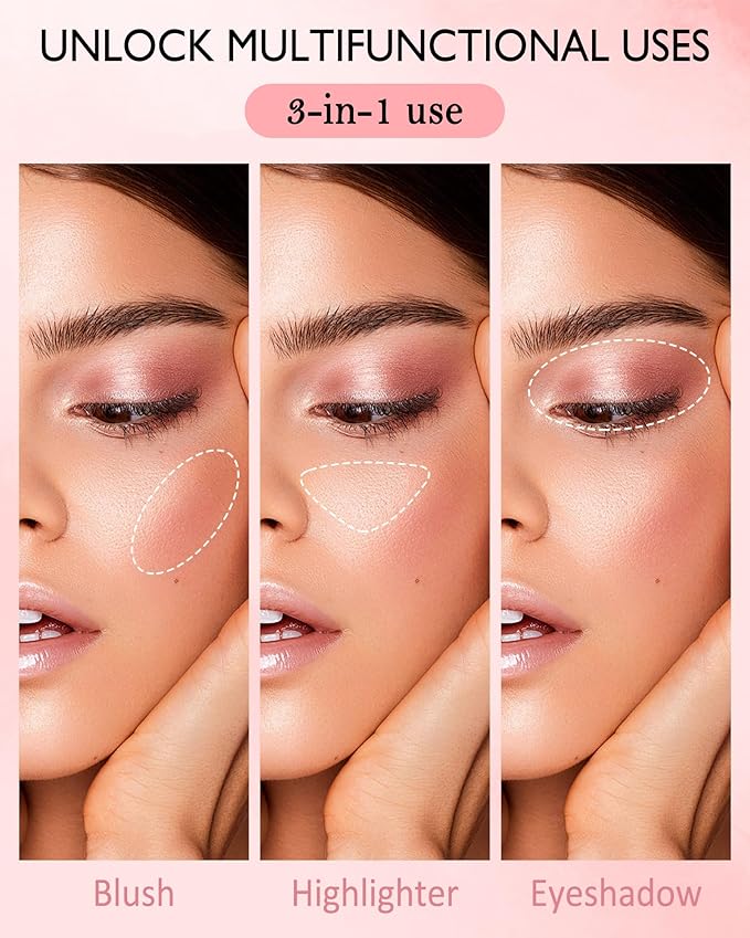 Blush Powder for Cheeks,Gradual Shimmer Pink Blusher Palette with Brush,Lightweight Buildable Color Blush Hightlighter Powder,Longlasting Waterproof Facial Makeup,Mother's Day Gift for Women Girl-06#