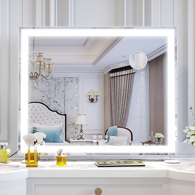 BEAUTME Vanity Mirror with Lights for Tabletop,Hollywood Lighted Makeup Mirror for Dressing Room & Bedroom,Big Desk Mirror Vanity (600×507×150mm)