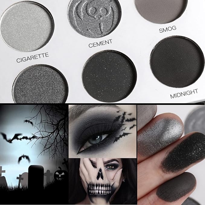 Afflano DL Gray Eyeshadow Palette Grey Black White Silver, Blendable Smokey Eye Eyeshadow for SFX Skull Goth Look Halloween Makeup Palette, Long Lasting Dark Eye Shadow Pallet - Panda
