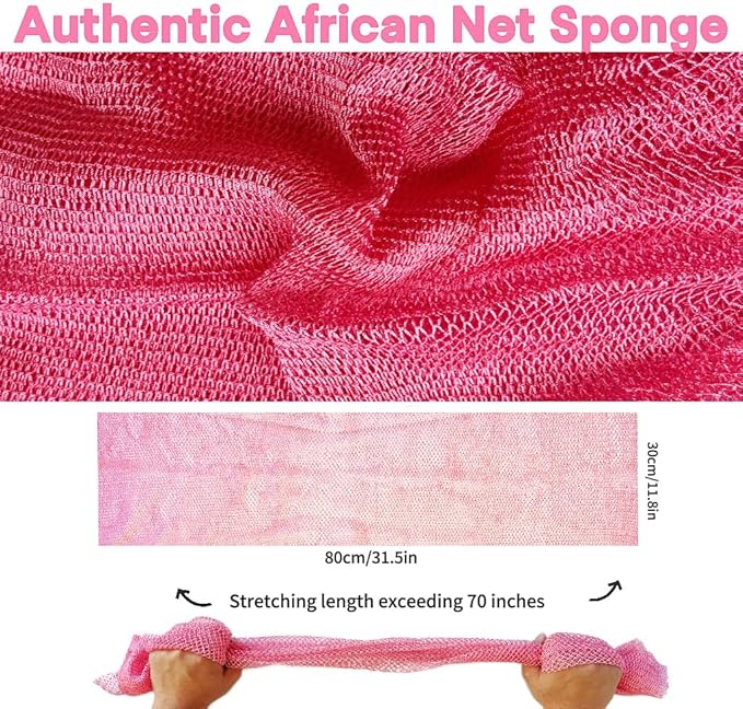 African Net Sponge Authentic, African Exfoliating Sponge Real African Net Black Owned, African Bath Sponge Back Scrubber, Body Exfoliator Shower Bath Accessories (Pink)