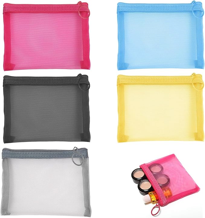 4" x 5" Mini Zipper Mesh Bags,Small Makeup Bag Pouch for Purse,Mesh Zipper Cosmetic Bags lipstick bag,Beauty Makeup Lipstick Cosmetic Accessories Organizer Travel Kit Storage Pouch 5PCS
