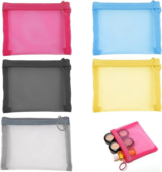 4" x 5" Mini Zipper Mesh Bags,Small Makeup Bag Pouch for Purse,Mesh Zipper Cosmetic Bags lipstick bag,Beauty Makeup Lipstick Cosmetic Accessories Organizer Travel Kit Storage Pouch 5PCS