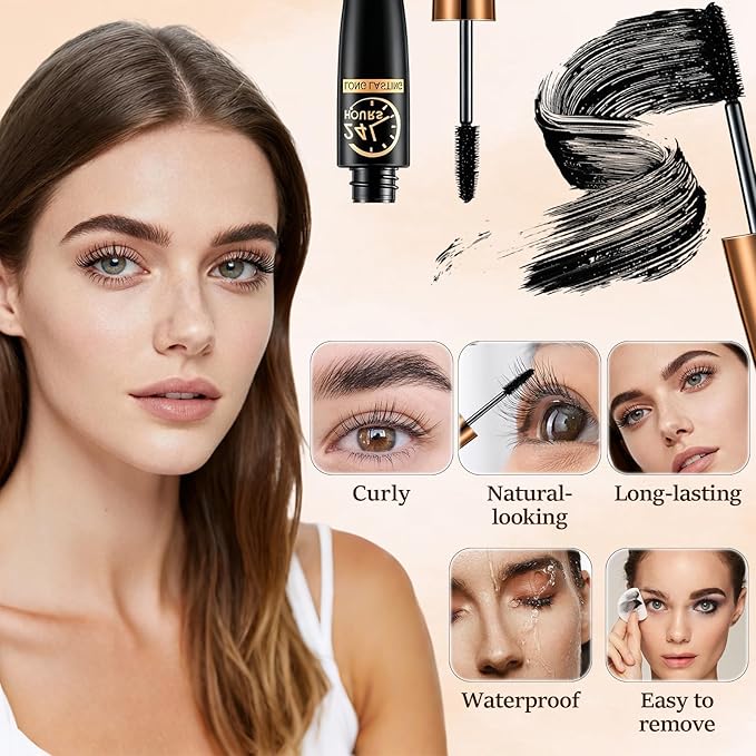 2PCS 4D Silk Fiber Lash Mascara, 2026 New Black Fibre Mascaras,Waterproof Smudge Proof, Lengthening and Thick, Long Lasting, All Day Exquisitely Full