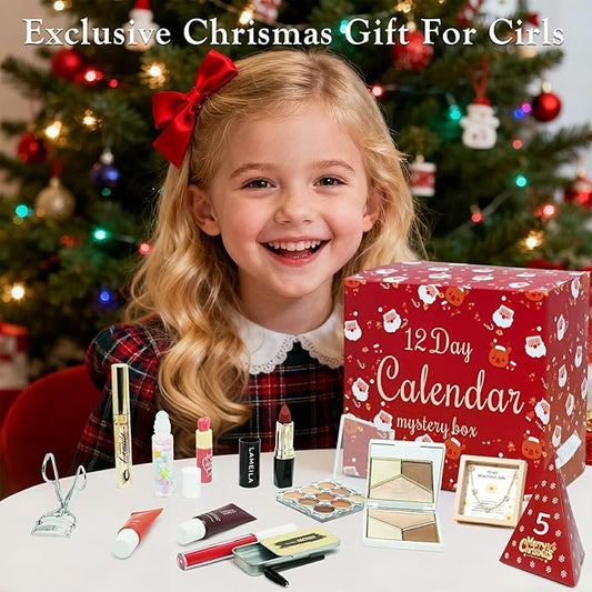 Makeup Advent Calendar 2025, Makeup Kits Mystery Boxes For Christmas Tree Decors, 12 Days Christmas Advent Calendars Gifts for Girls, Xmas Gift Makeup Set For Teens Girls Includ Eyeshadows Lipstick