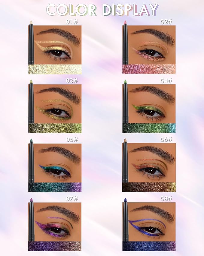 Retractable Glitter Eyeliner Pencil, Chameleon Matte Metallic Eye Liner, Waterproof Smudge-proof, Long-lasting, Highlighter Gel Eye Liner with Sharpener for Women-03