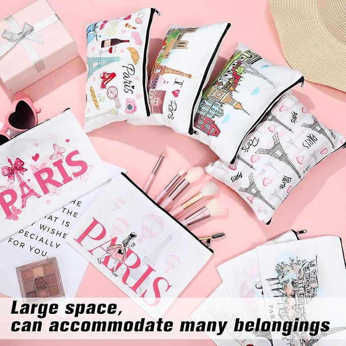 9 Pcs Paris Cosmetic Bag New York Souvenir Zipper Pouch Los Angeles Souvenir Gifts Italy Paris Broadway Alaska Makeup Purse for Girls Women Traveler Birthday Christmas Party Favors