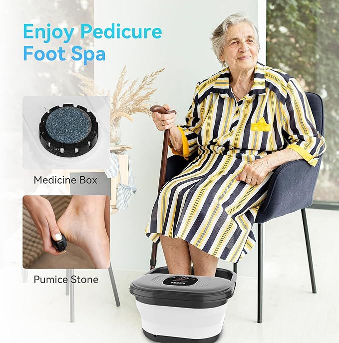 Foot Spa Bath Massager with Heat, Collapsible Foot Massager Spa Soaking Tub with Bubbles, Red Light, Pumice Stone, and Shiatsu Massage Rollers, Pedicure Foot Spa for Relaxation, Gifts