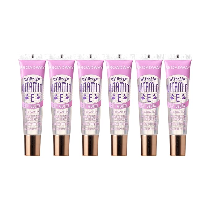 Ruby Kisses Broadway Vita-Lip Clear Lip Gloss (Vitamin E 6 Pack), Ultra-Hydrating & Soothing Formula with Multi-Vitamin Oils, High-Shine Non-Sticky Finish, Healing Lip Balm for Healthy Lips
