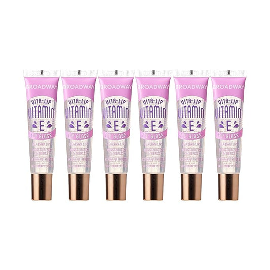 Ruby Kisses Broadway Vita-Lip Clear Lip Gloss (Vitamin E 6 Pack), Ultra-Hydrating & Soothing Formula with Multi-Vitamin Oils, High-Shine Non-Sticky Finish, Healing Lip Balm for Healthy Lips