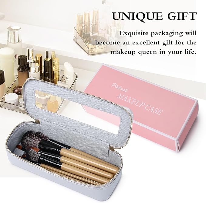 Makeup Brush Case Clear Travel Cosmetic & Toiletry Bag Small Makeup Bag with Zipper Purse Organizer Car Essential Bag for Women (Gray, SLIM)