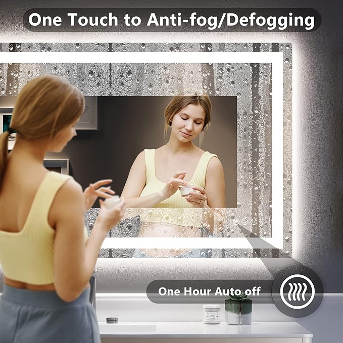 48x32 Inch LED Bathroom Mirror with Lights Front and Backlit Lighted Vanity Mirror for Bathroom Wall with 3 Colors Dimmable Anti-Fog Memory Shatter-Proof IP54 Waterproof Horizontal/Vertical