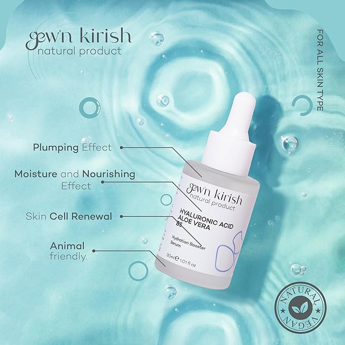 Gew’n Kirish Hyaluronic Acid + Aloe Vera + Vitamin B5 Hydration Booster Serum – Deep Moisture, Soothing & Skin Barrier Support, Lightweight Daily Hydrating Serum, 30 ml (1.01 fl oz)