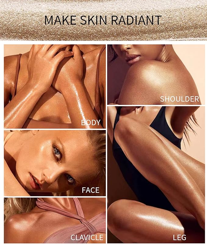 MAEPEOR Body Luminizer 6 Colors Waterproof Smooth Shimmer Face Glow Illuminator Non-sticky Liquid Highlight (30 ML, 06 Rose Pink)