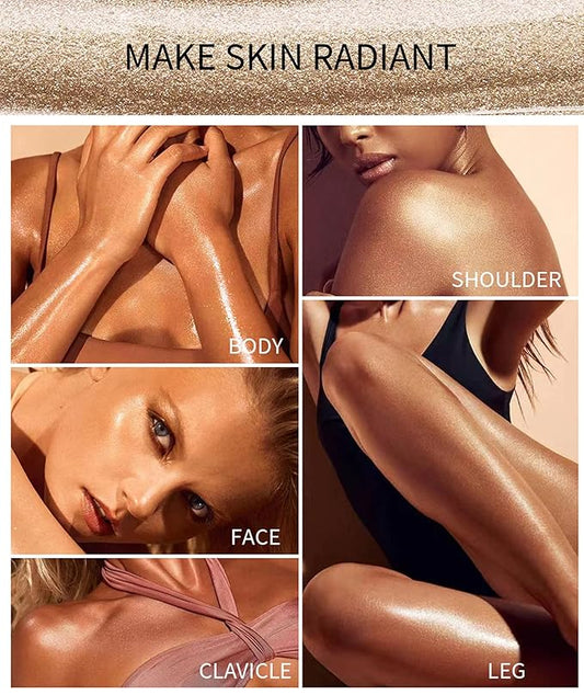 MAEPEOR Body Luminizer 6 Colors Waterproof Smooth Shimmer Face Glow Illuminator Non-sticky Liquid Highlight (30 ML, 05 Champagne Gold)