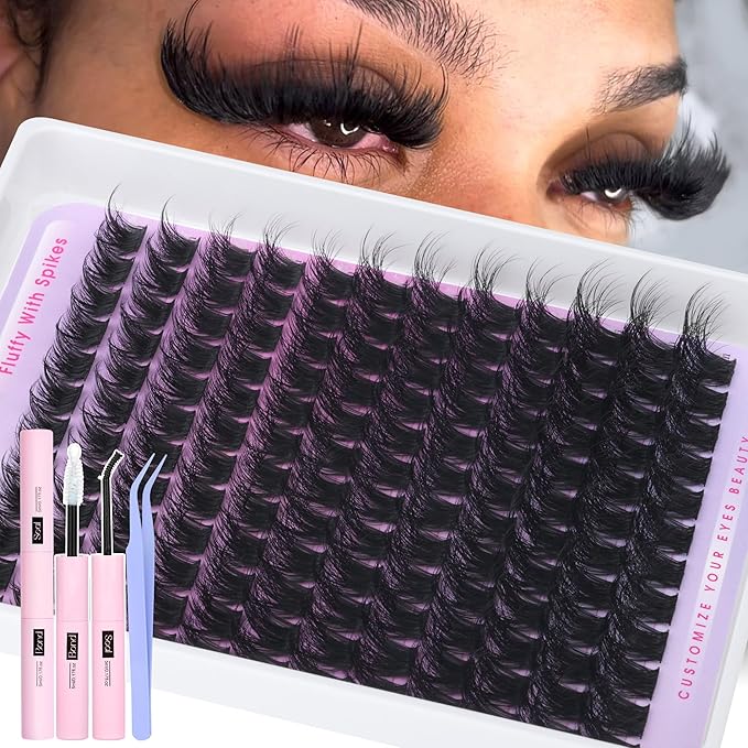 Lash Clusters Kit with Fairy Spikes, Volume Eyelash Clusters Wispy Lash Extension Kit 10-16mm DIY Full Look Cluster Eyelash Extensions Thick Lashes kit Spiky with Lash Cluster Glue by CORUSCATE