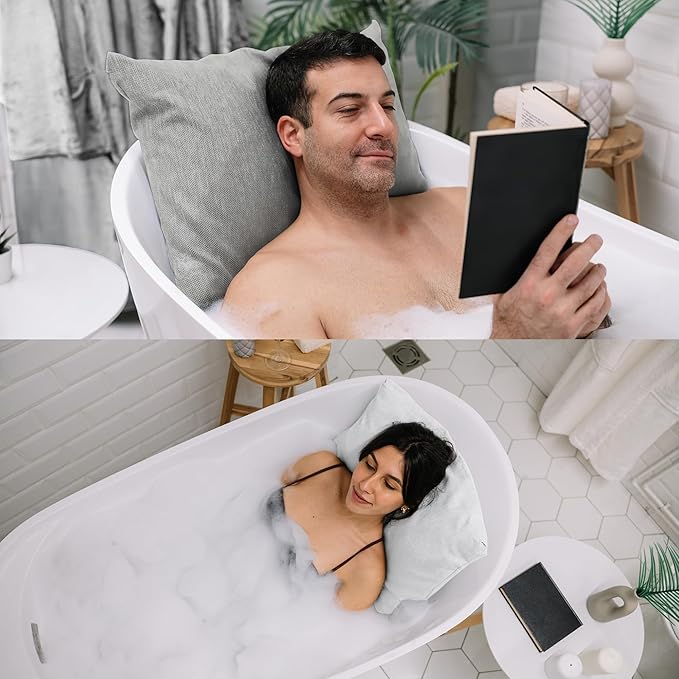 Luxury Bath Pillow for Tub - Thick and Comfortable Bathtub Pillow Support for Head and Neck and Back - Washable Quick-Drying Bath Pillows - Bath Cushion for Home Spa - Fits Any Bathtub - Light Gray