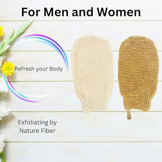 Hemp Bath Gloves for Shower, Exfoliating Body Scrubbers, Organic Bath Mitts Washcloths for Women and Men, 2 Pack