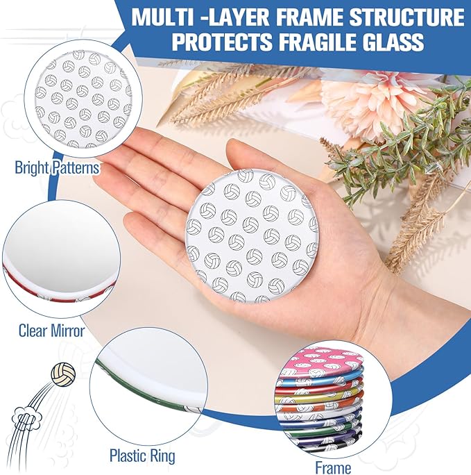 20 Pcs Volleyball Compact Mirrors Gifts Stuff for Team Colorful Pocket Makeup Mirror Bulk 2.76 Inch Portable Volleyball Team Girl Player Accessories Party Favors Supplies