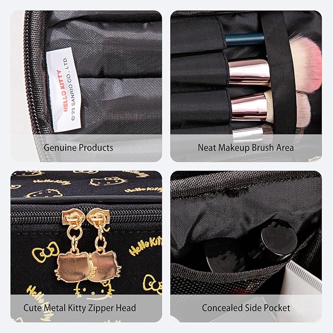 AmBealla Make up Bag Travel Cosmetic Bags Brush Holder Zipper Pouch Case Organizer Cute Organizer Suitable for Purse for Women (Black Bucket Bag)