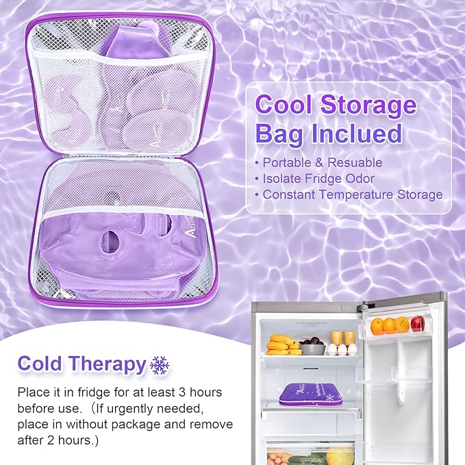 Atsuwell Cooling Ice Face Eye Mask Set for Dark Circles and Puffiness, 6 Gel Cold Packs for Face, Eyes, Soft Plush Lining Ice Pads Cold Compress, Relaxation, Cool Bag Included
