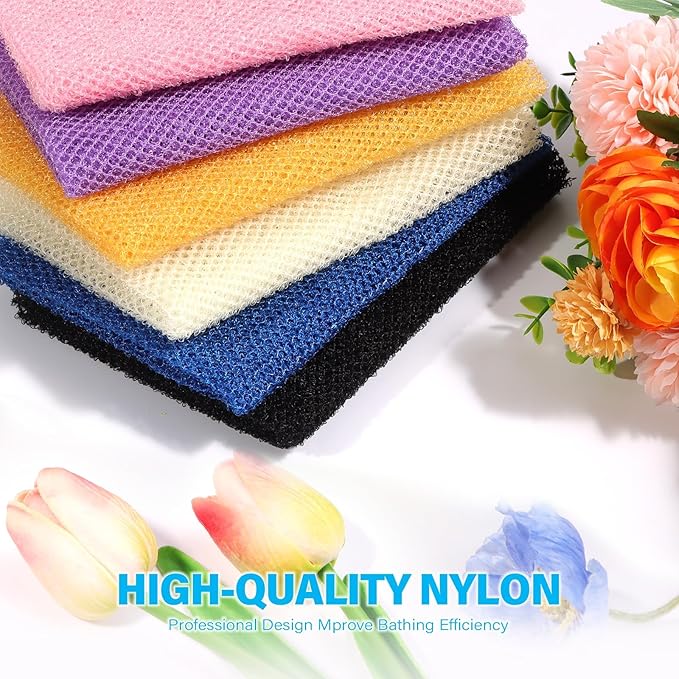 6 Pieces African Bath Sponge African Net Long Net Bath Sponge Exfoliating Shower Body Scrubber Back Scrubber Skin Smoother,Great for Daily Use (Pink, Yellow, Purple, Blue, Black, Off-White)