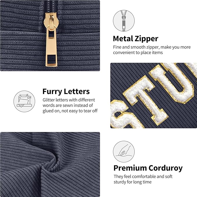 MAGEFY Small Makeup Bag for Purse Portable Makeup Pouch with Compartments Corduroy Make up Bag for Women Travel Cosmetic Essential (Dark Gray, STUFF)