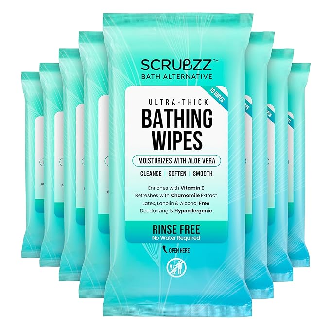 Extra Large Bath Wipes for Adults Bathing No Rinse - 80 Disposable Body Cleansing Wipes for Men, Women & Elderly - Great for Gym, Camping, Post Surgery - Shower Wipes
