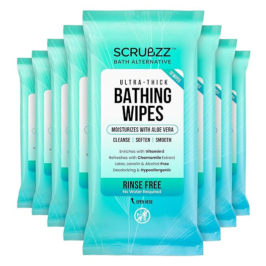 Extra Large Bath Wipes for Adults Bathing No Rinse - 80 Disposable Body Cleansing Wipes for Men, Women & Elderly - Great for Gym, Camping, Post Surgery - Shower Wipes