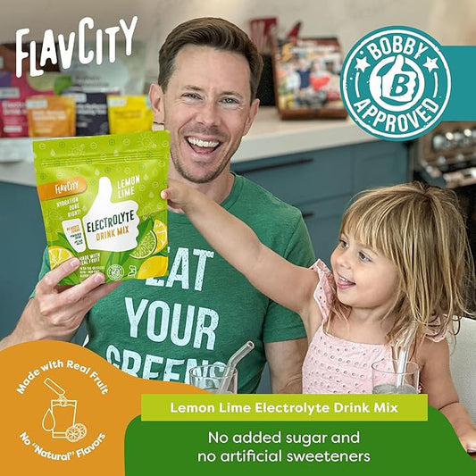 FlavCity Lemon Lime Electrolytes Powder Packets - 28 Hydration Packets - No Added Sugar - Hydration Powder with Real Fruit & Unrefined Sea Salt - Keto & Gluten-Free (28 Stick Packs)