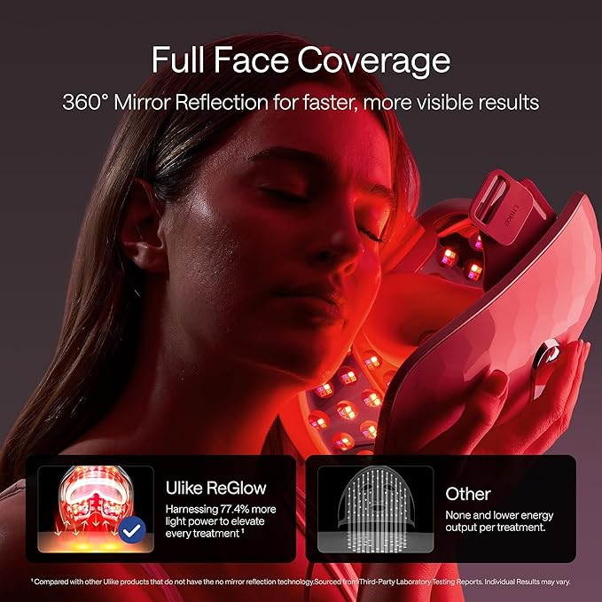 Ulike ReGlow LED Light Therapy Mask + Moisturizing Facial Mask for Most Skin Types, Red Light Therapy for Face, 4 Modes with Red, Blue, Yellow & Infrared Red Lights for Reduce Acne & Anti-Aging